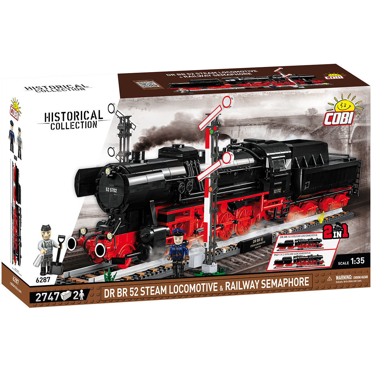 Locomotora de vapor y semáforo ferroviario COBI DR BR 52: Set n.° 6287