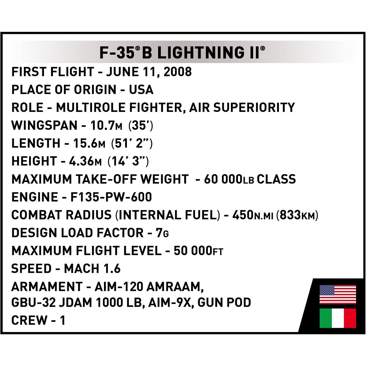 Avión de combate COBI F-35B STOVL Lightning II: Conjunto n.° 5895