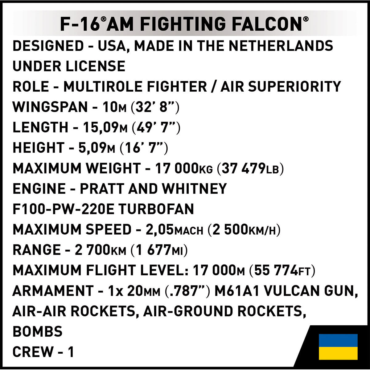Caza COBI F-16 AM Fighting Falcon: Serie n.° 5893