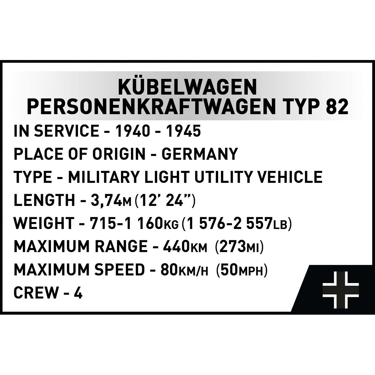 Vehículo utilitario COBI Kübelwagen TYP 82 (1:12): Set #2803