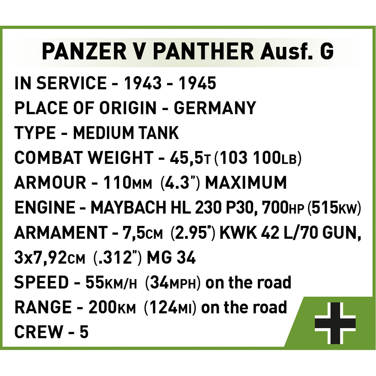 COBI PanzerKampfWagen V PANTHER Ausf. G 