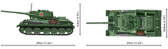 Side and top views of the T-34-85 model with dimensions indicated.