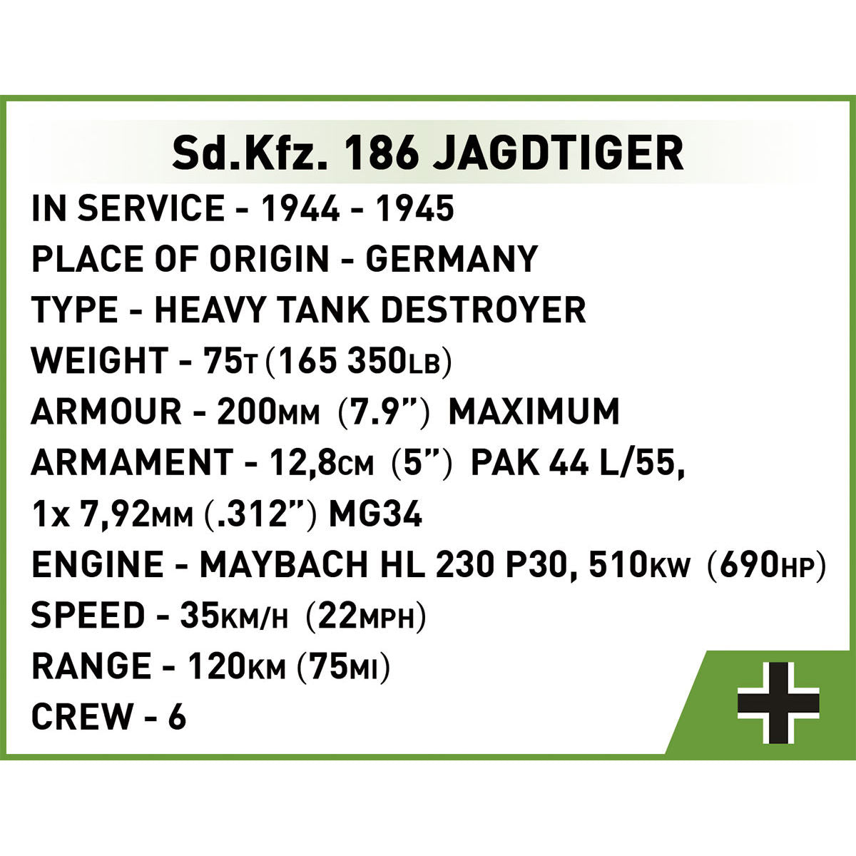 COBI PanzerJäger Tiger Heavy Tank Destroyer : Set #2580