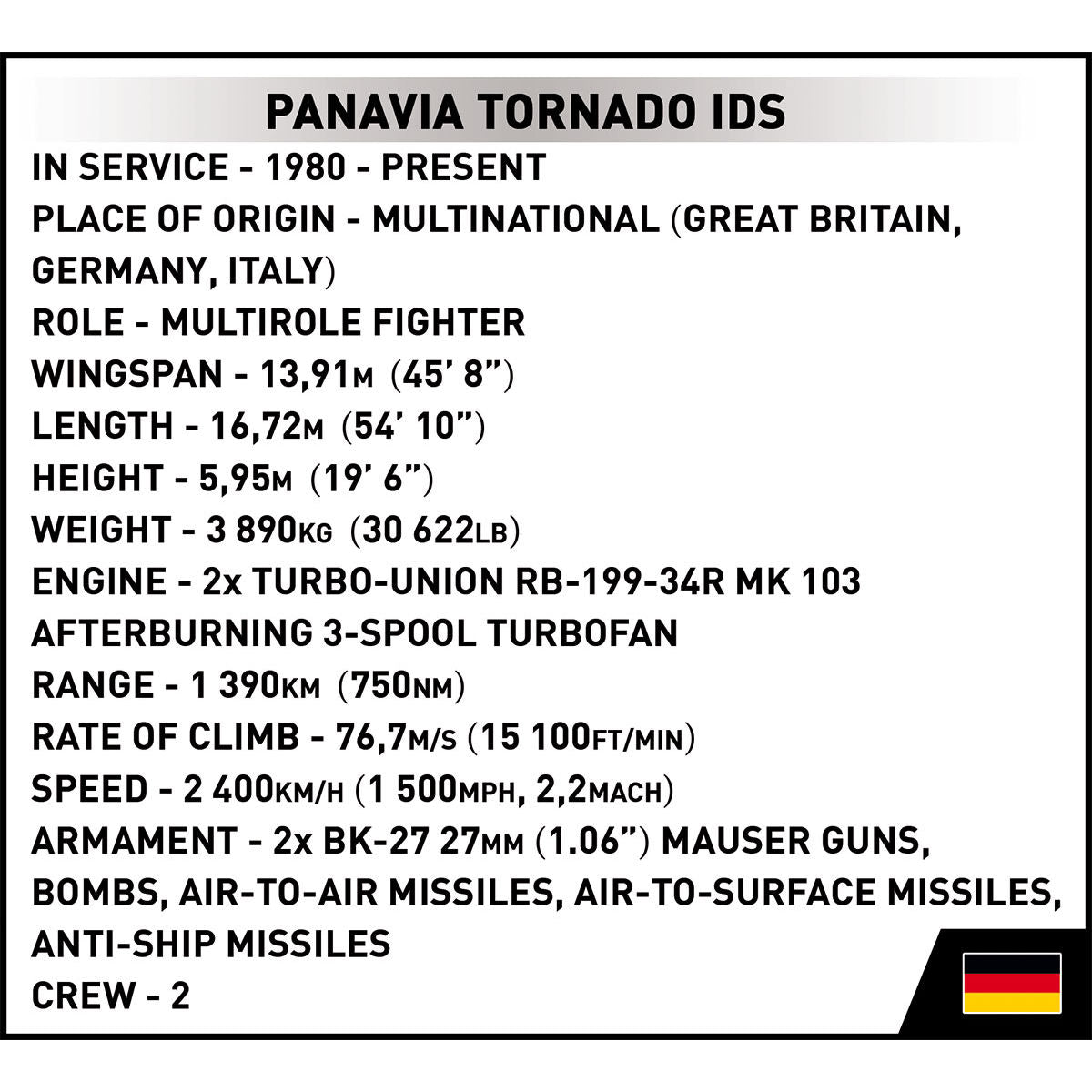 Avión de combate COBI Panavia Tornado IDS: Conjunto n.° 5853