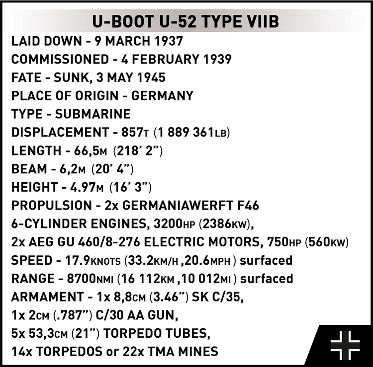 COBI U-Boot U-52 (Type VIIB) Submarine : Set #4852