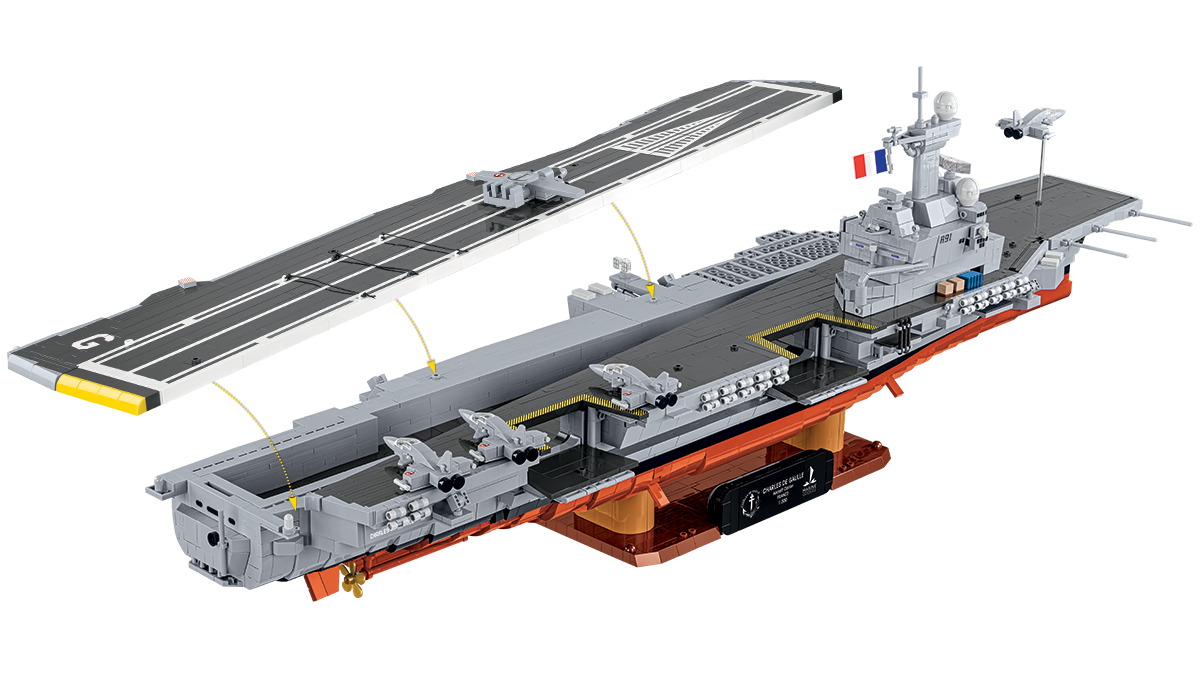 Charles de Gaulle aircraft carrier model with the deck removed. 