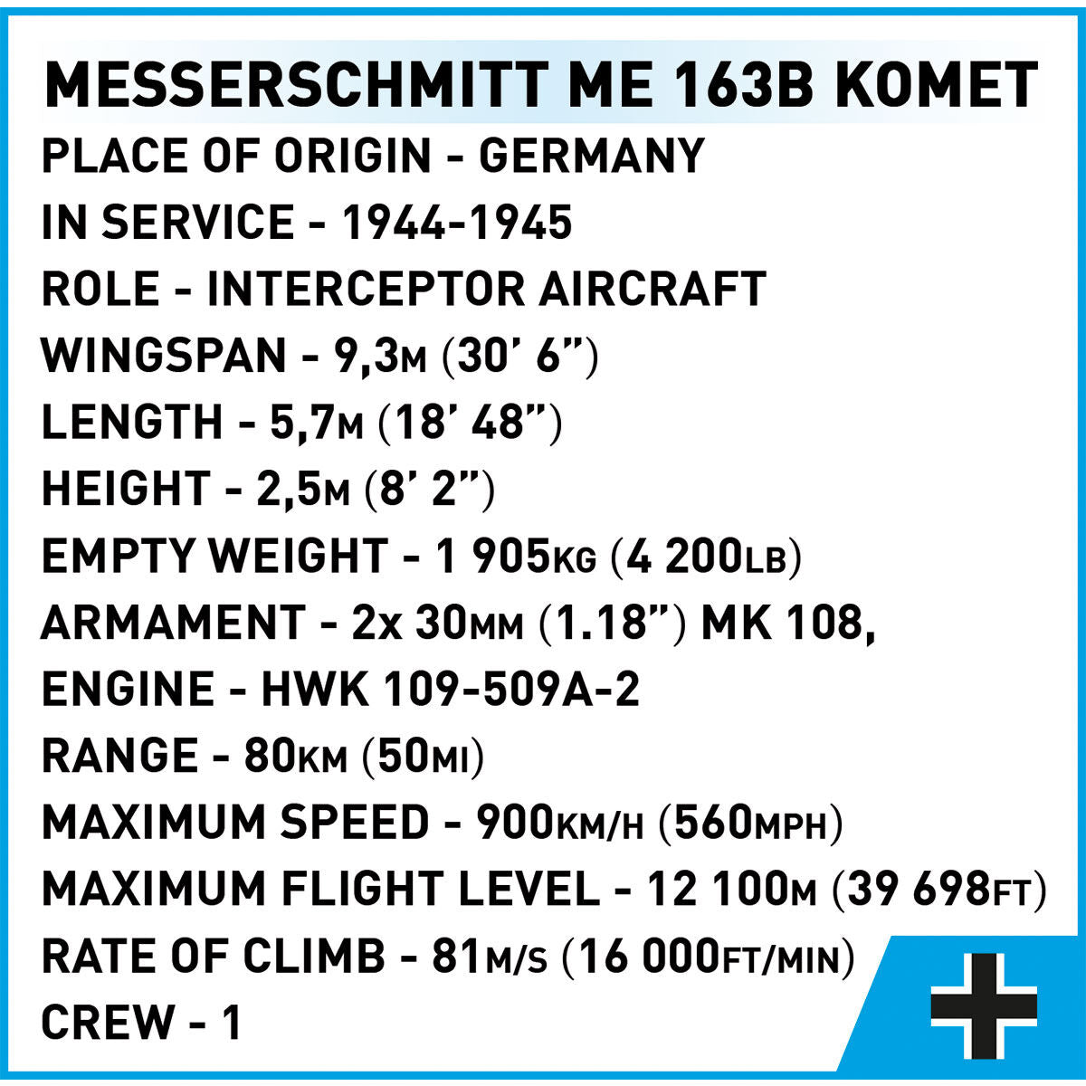 Caza a reacción COBI Messerschmitt Me 163B Komet: Serie n.° 5766