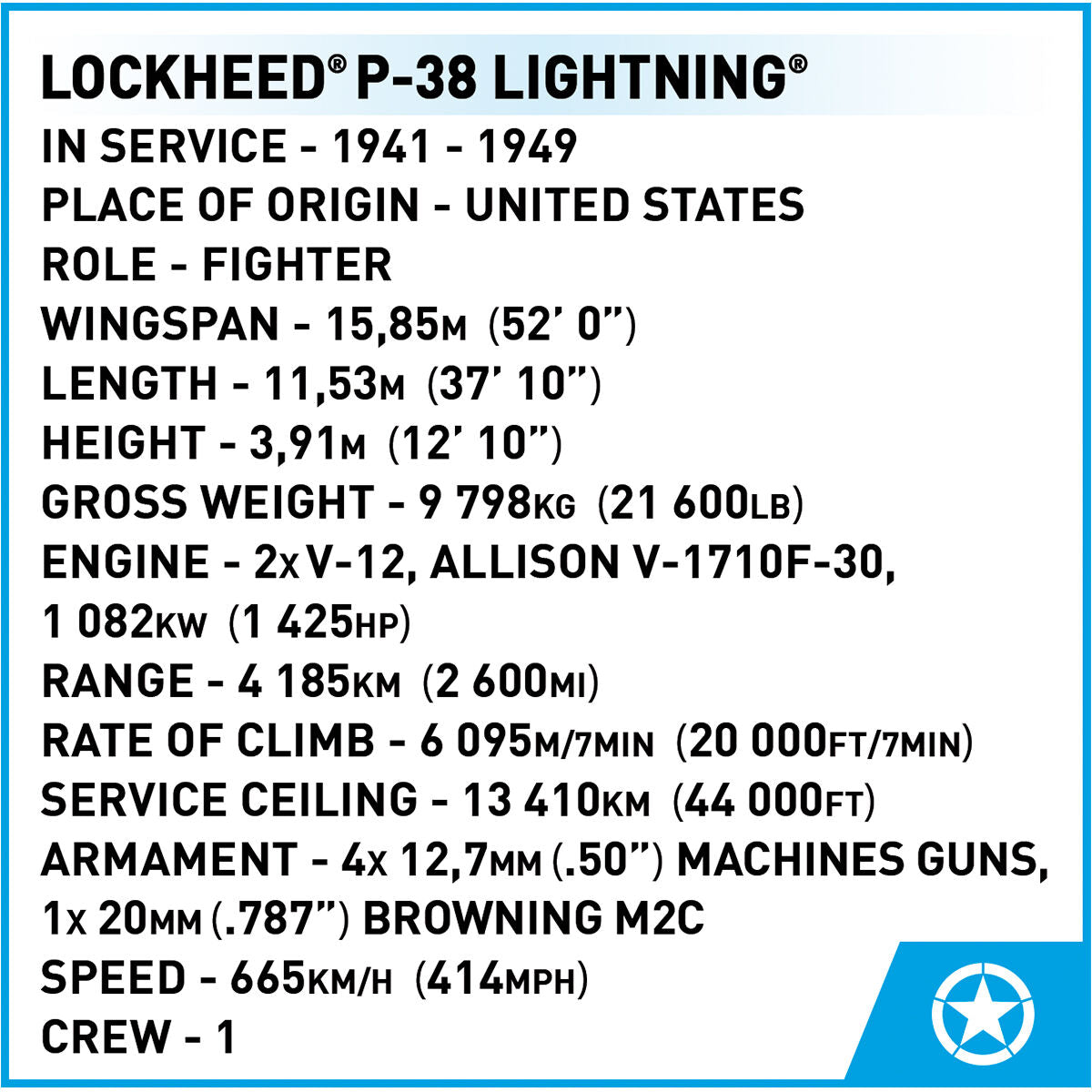 Caza COBI Lockheed P-38 Lightning: Conjunto n.° 5882