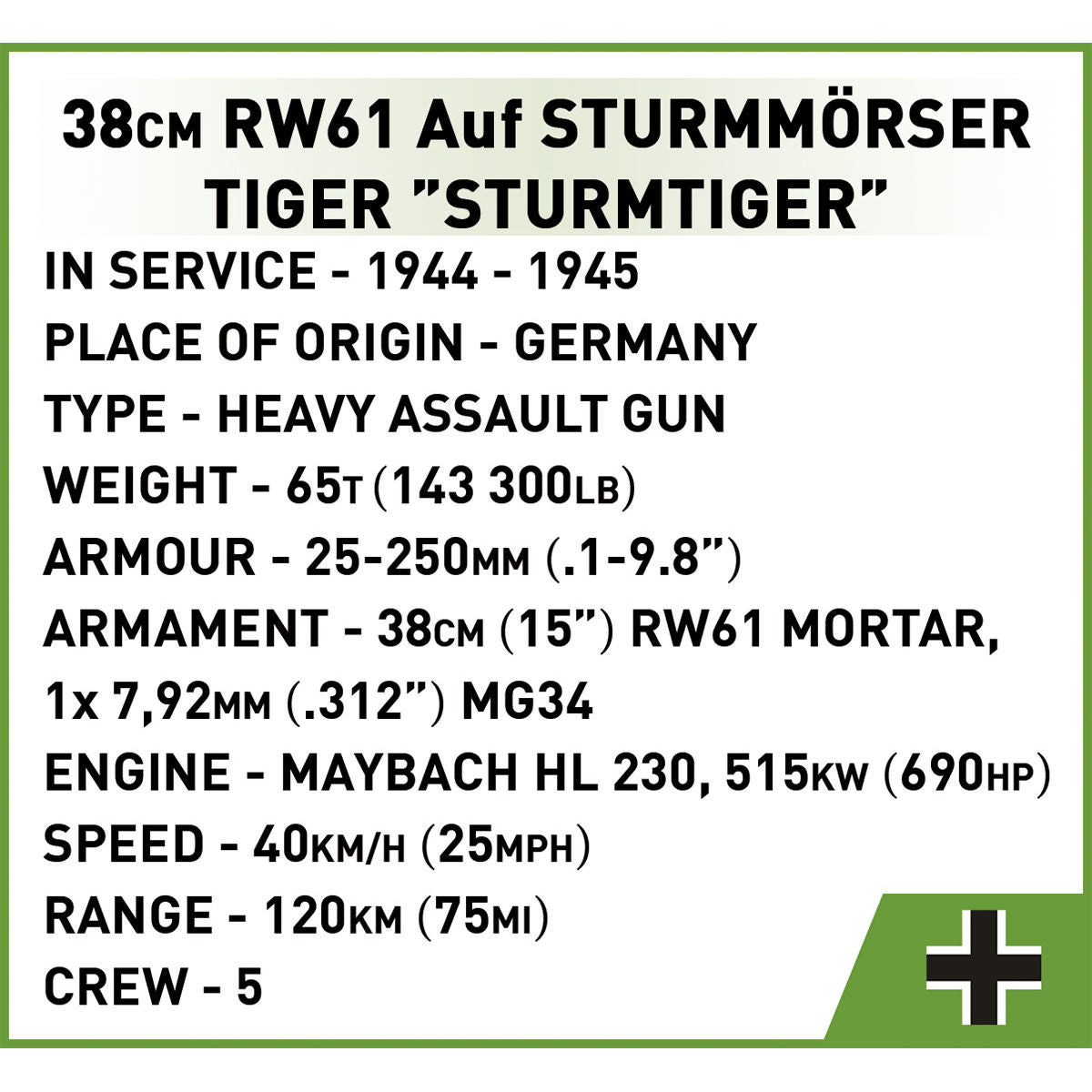 COBI 38cm Sturmmörser Sturmtiger Assault Gun : Set #2585