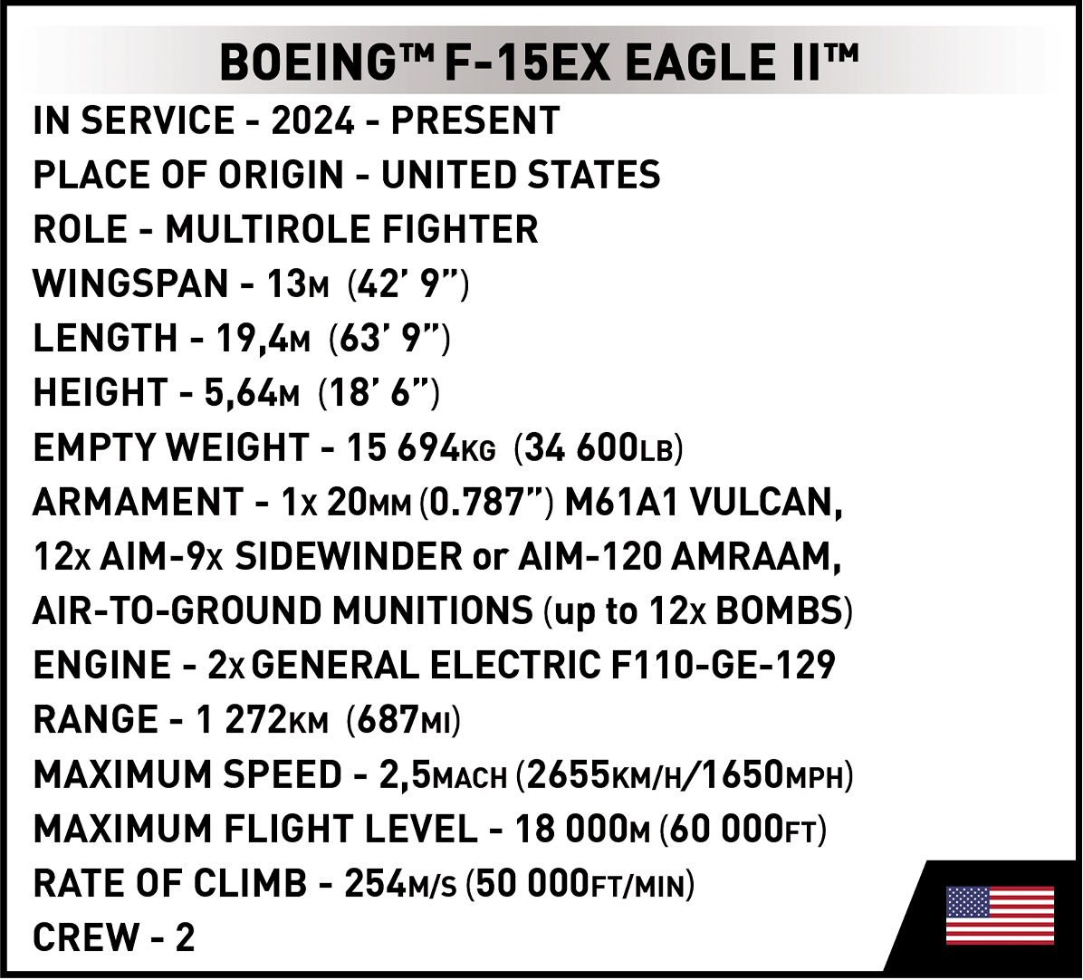 Avión de combate COBI Boeing F-15EX Eagle II: Conjunto n.° 5900
