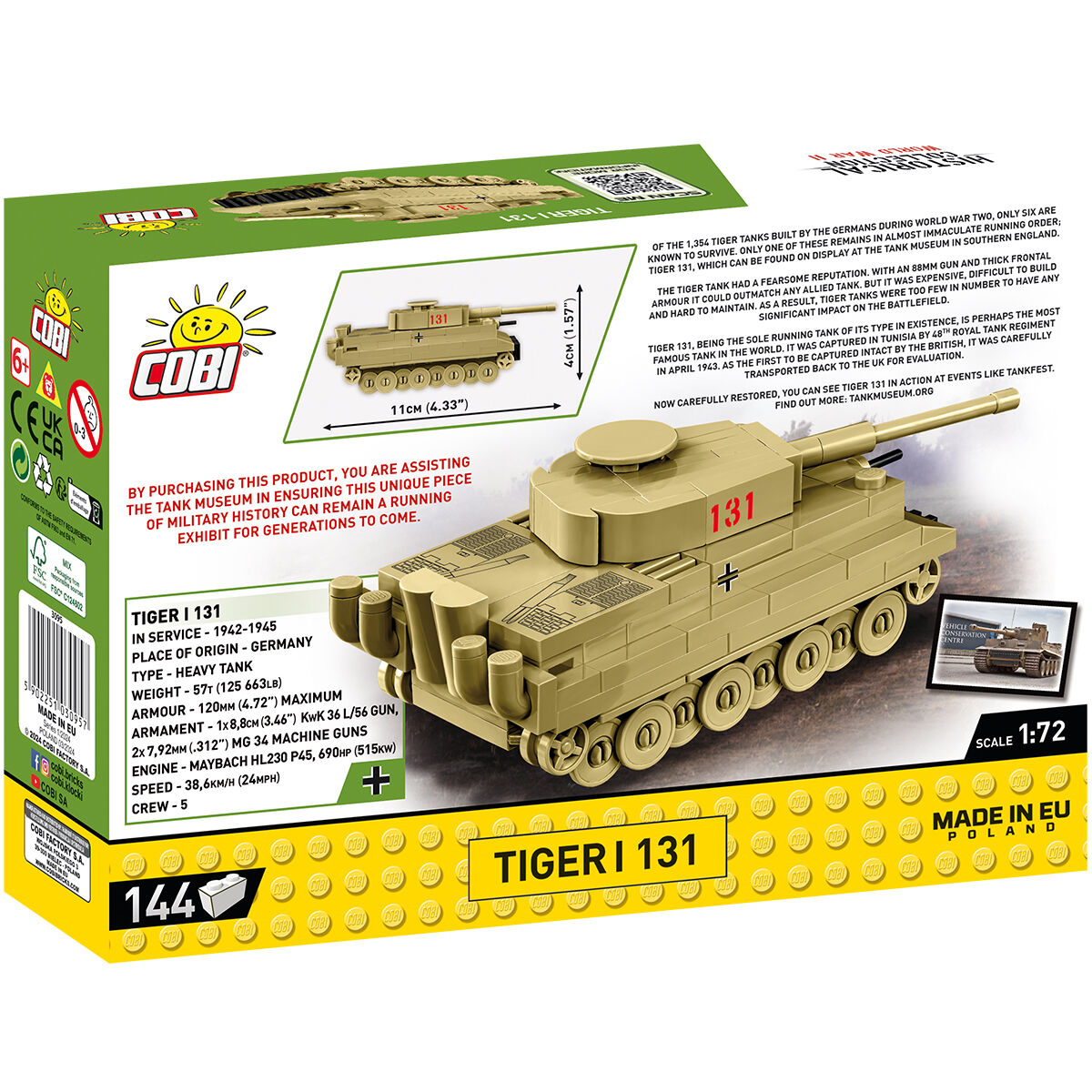 Tanque COBI Tiger I 131, escala 1:72: Set n.° 3095