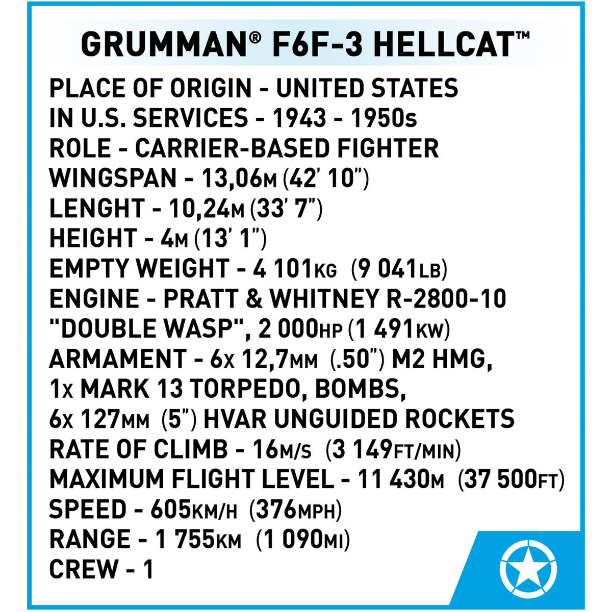 COBI Grumman F6F Hellcat Fighter : Set #5883