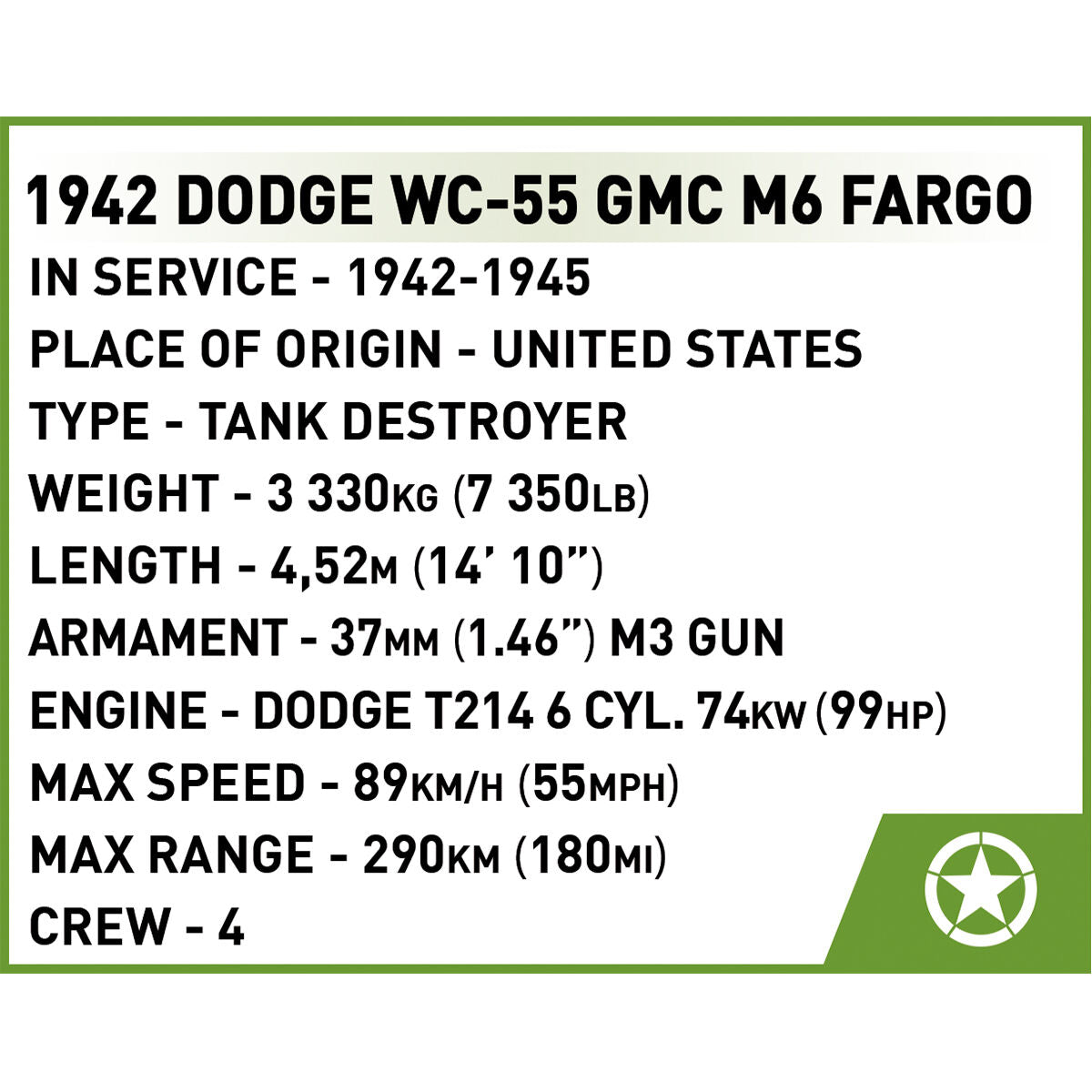 COBI 37 mm GMC M6 Fargo Vehículo: Juego n.° 3116