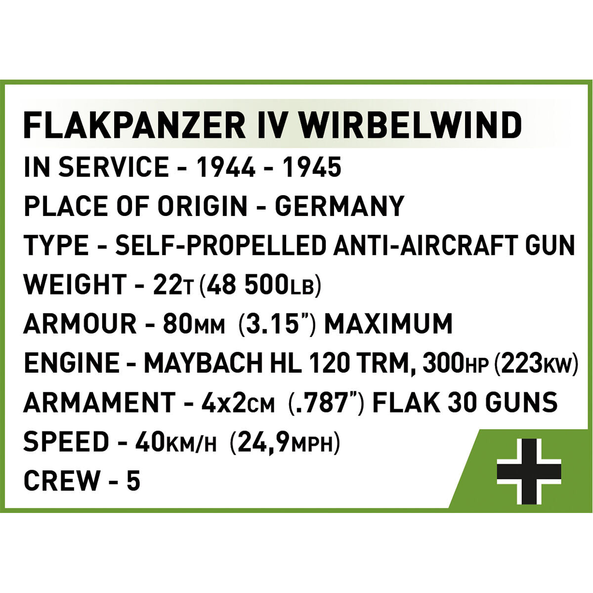 COBI EDICIÓN EJECUTIVA FlakPanzer IV Wirbelwind: Conjunto #2593