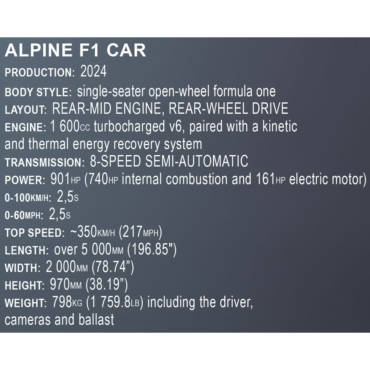 Coche de carreras del equipo COBI BWT Alpine F1: Juego n.° 1684