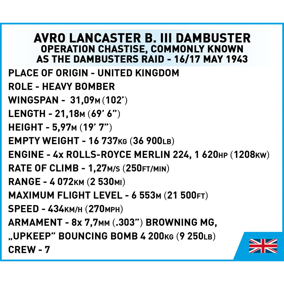 COBI EDICIÓN EJECUTIVA AVRO Lancaster B. III Dambuster: Serie n.° 5758