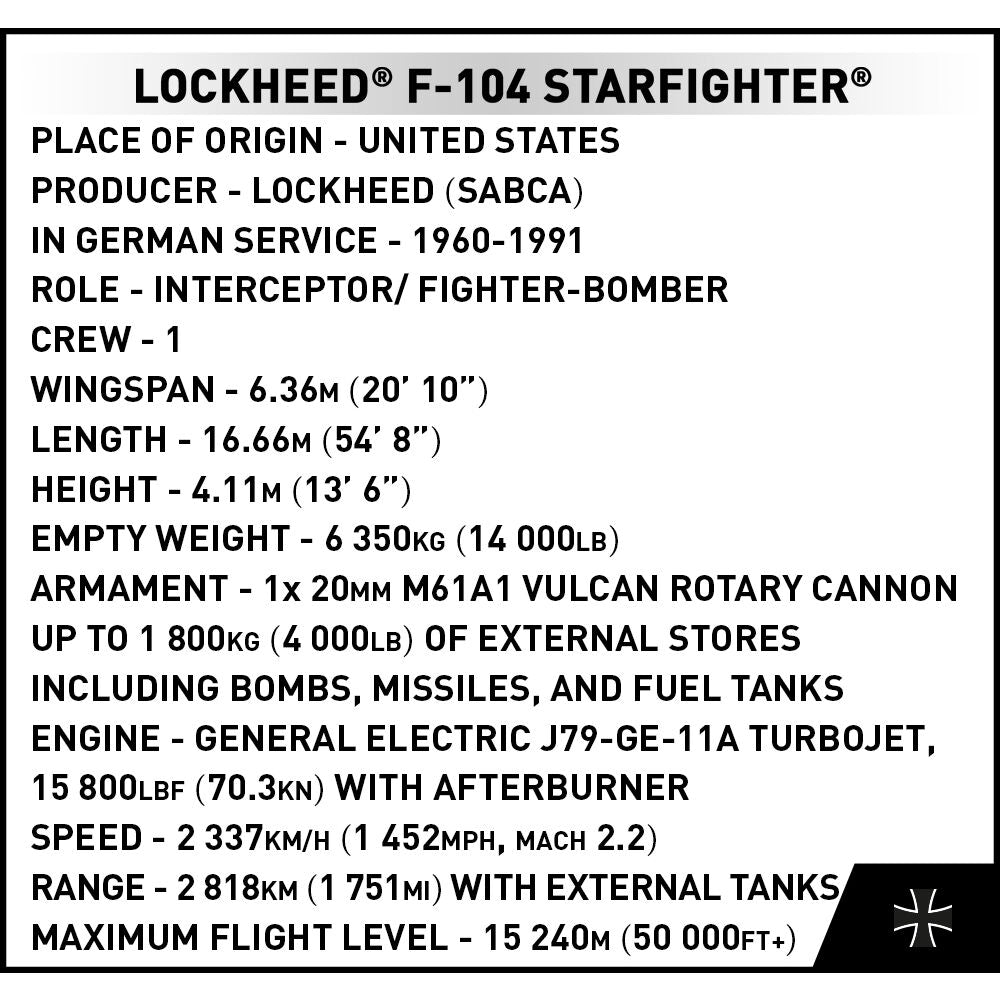 Avión de combate COBI LOCKHEED F-104 Starfighter: Set n.° 5907 