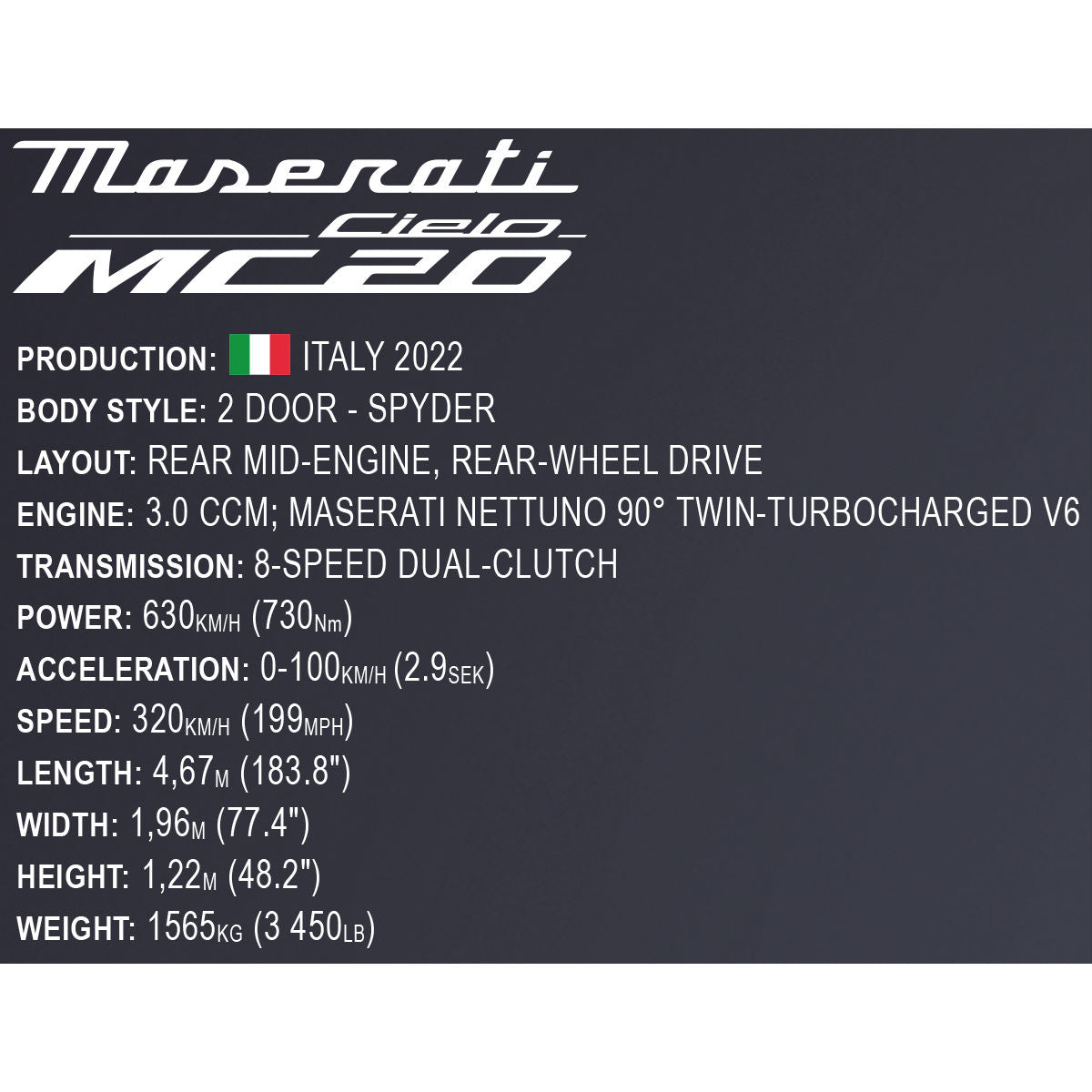 COBI Maserati MC20 Cielo Super Car: Set #24352