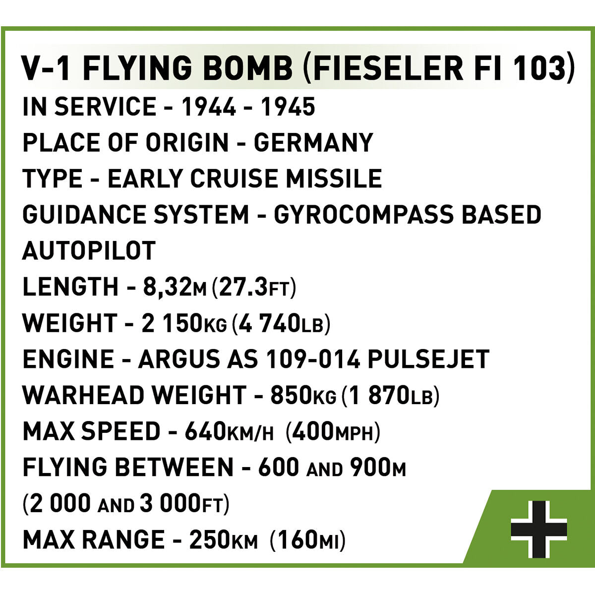 COBI V-1 Flying Bomb (FI 103) : Set #3135