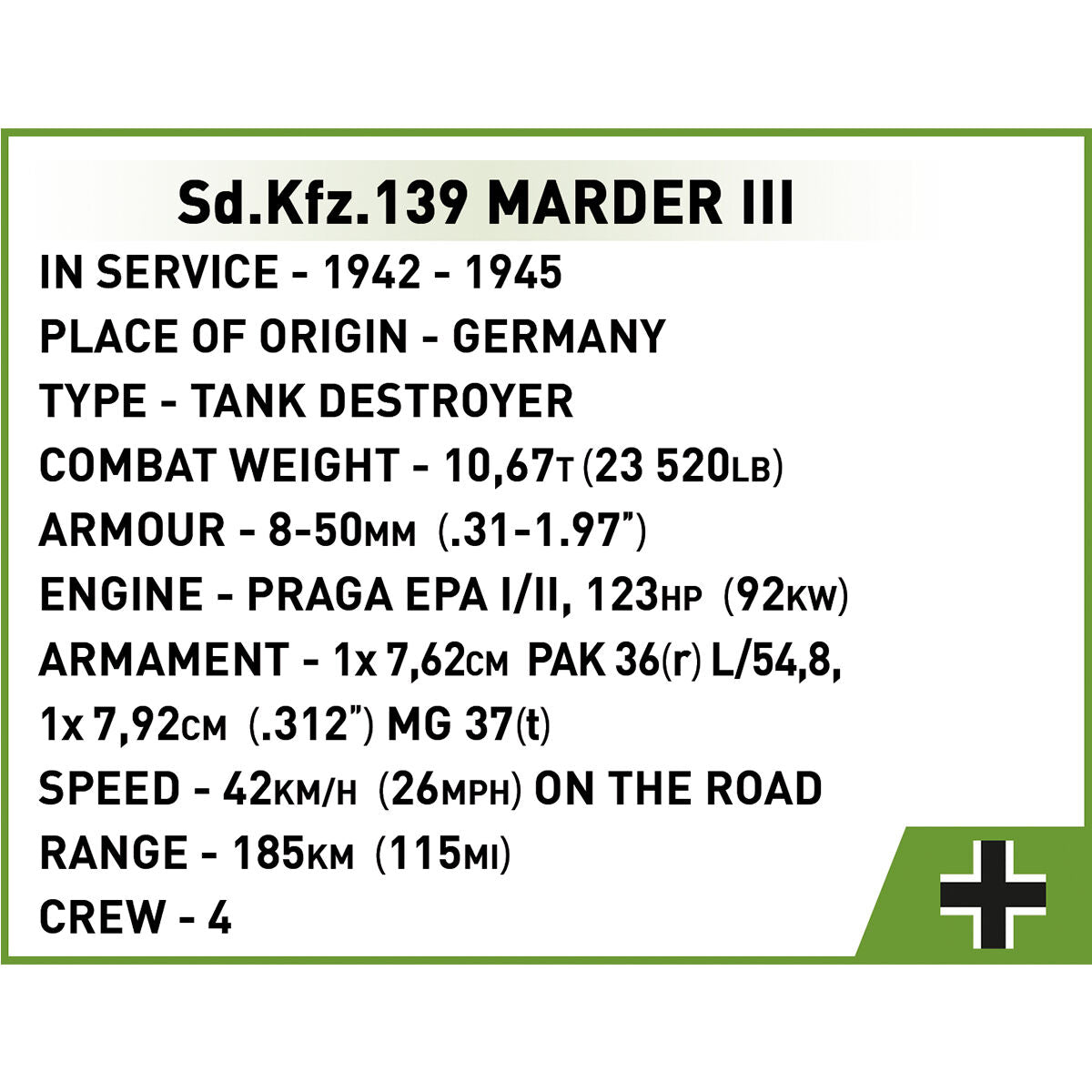 COBI Sd. Kfz. 139 MARDER III Tank Destroyer: Set #3131