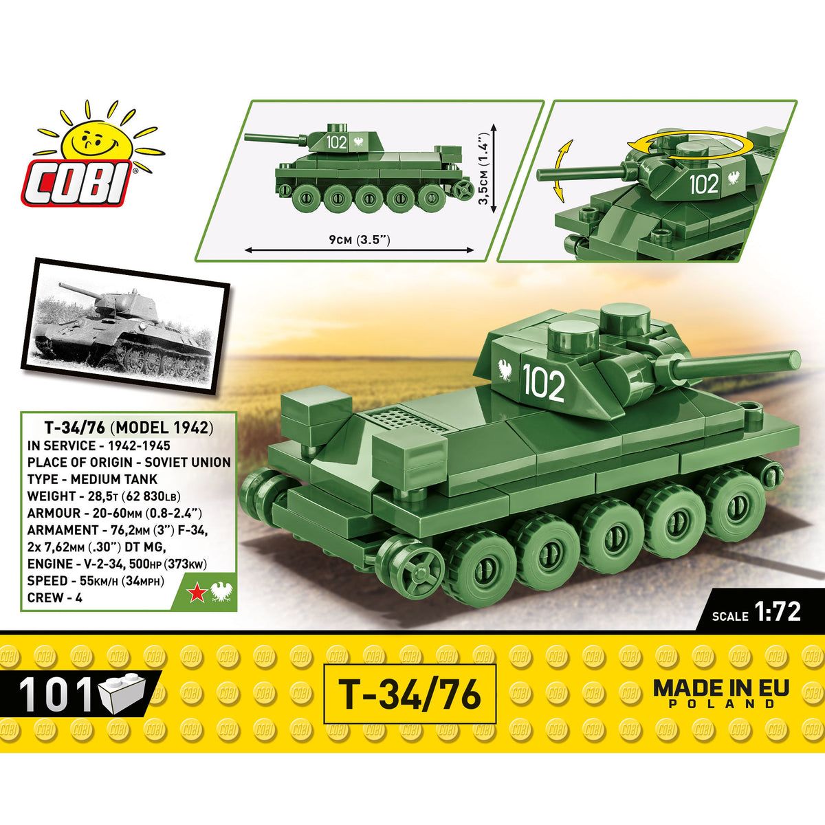 Tanque COBI T-34/76 Escala 1:72: Set n.° 3088