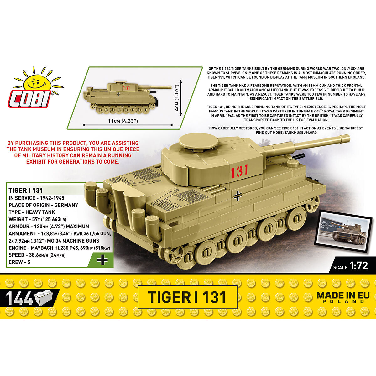 Tanque COBI Tiger I 131, escala 1:72: Set n.° 3095