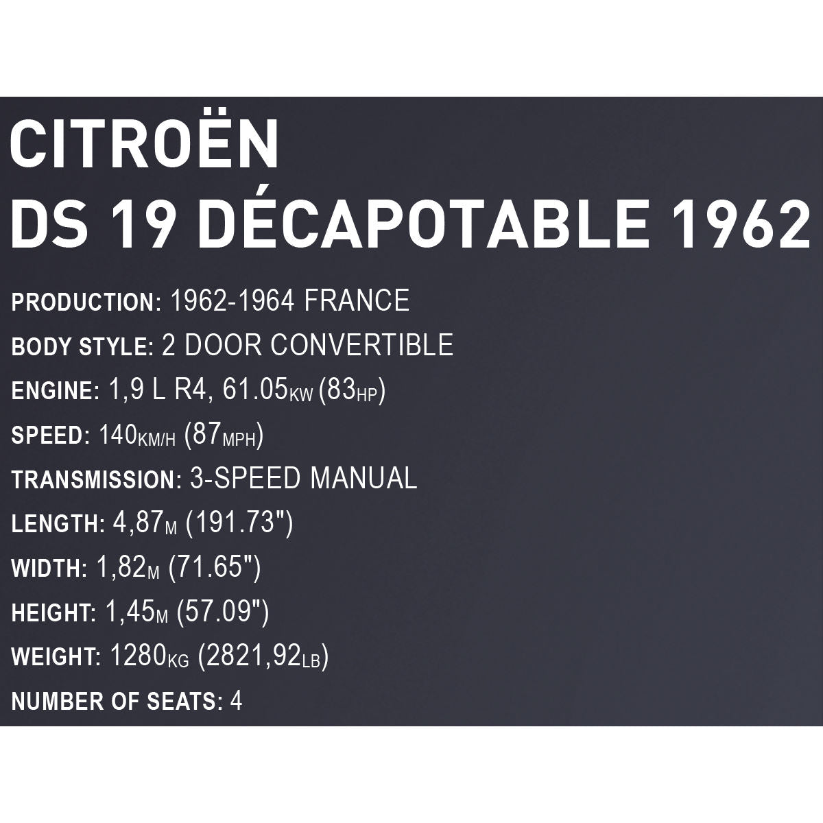 COBI EXECUTIVE EDITION 1962 Citroen DS 19 Decapotable: Set #24346