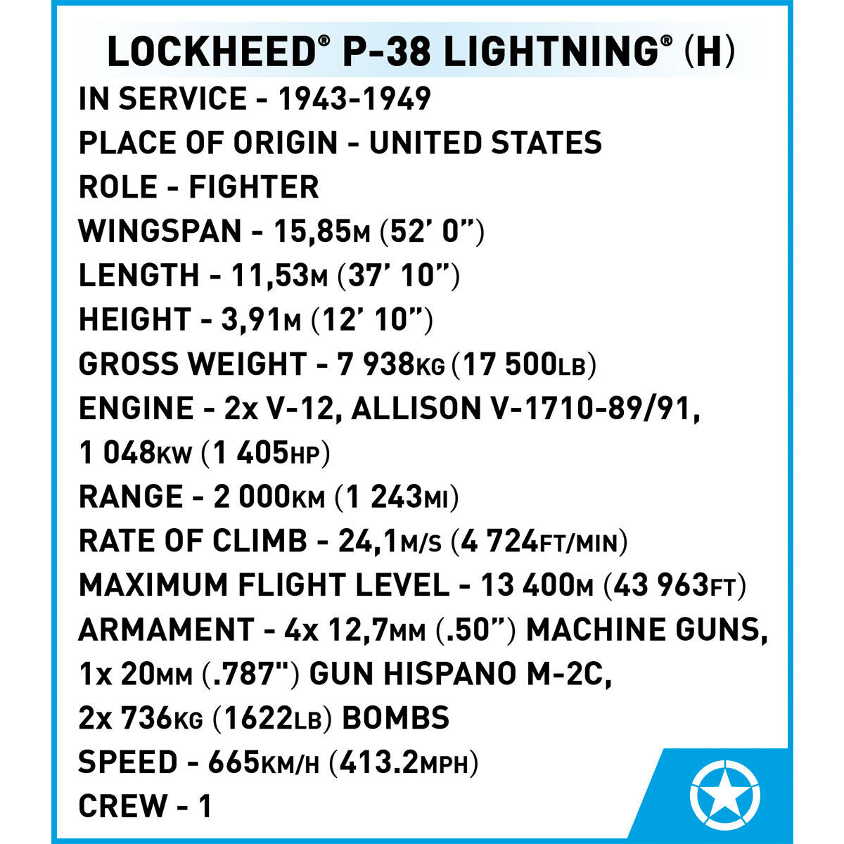 COBI Lockheed P-38 Lightning (H) Fighter : Set #5763