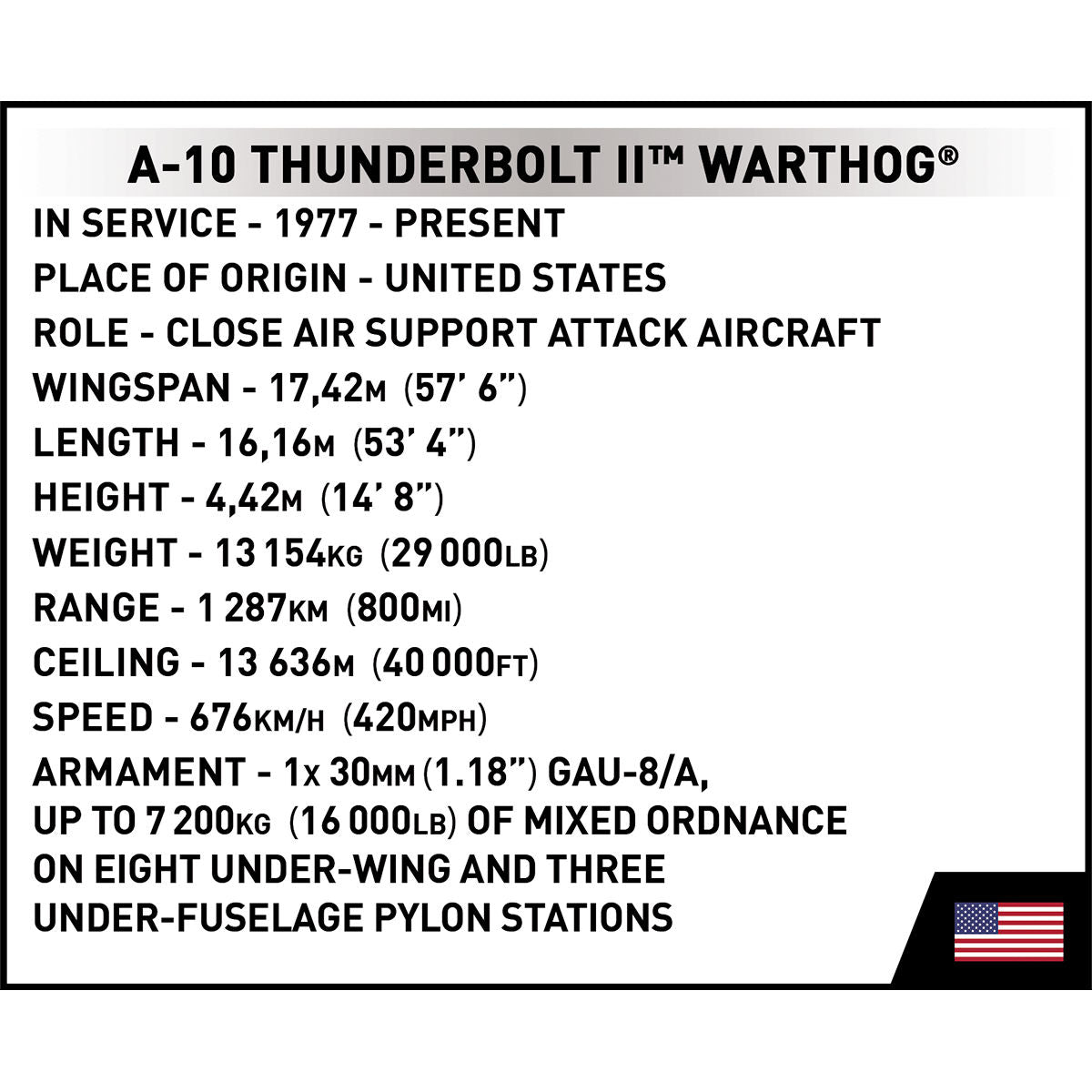 Avión de ataque COBI A-10 Thunderbolt II Warthog: Conjunto n.° 5856