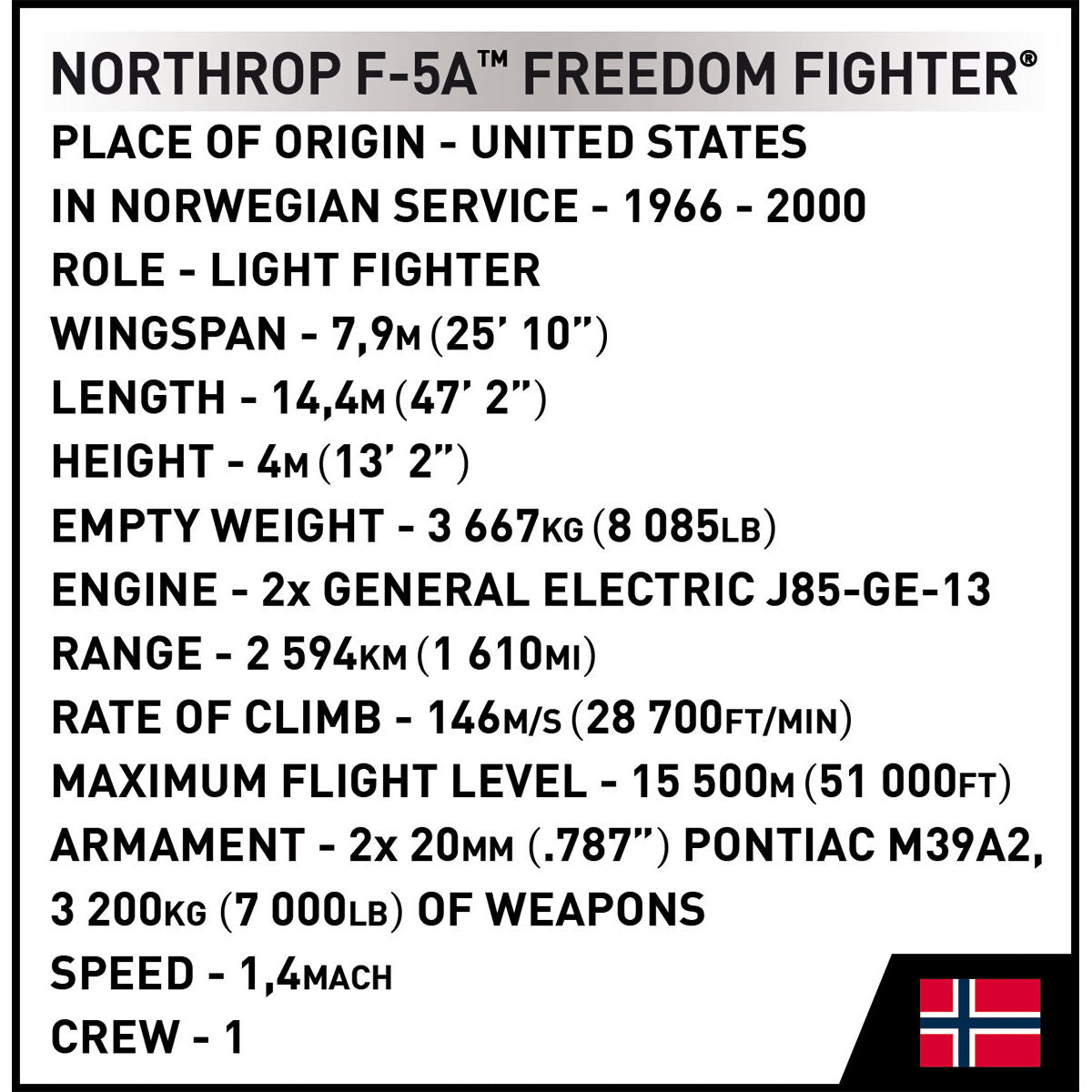 COBI Northrop F-5A Freedom Fighter Jet: Set #5858