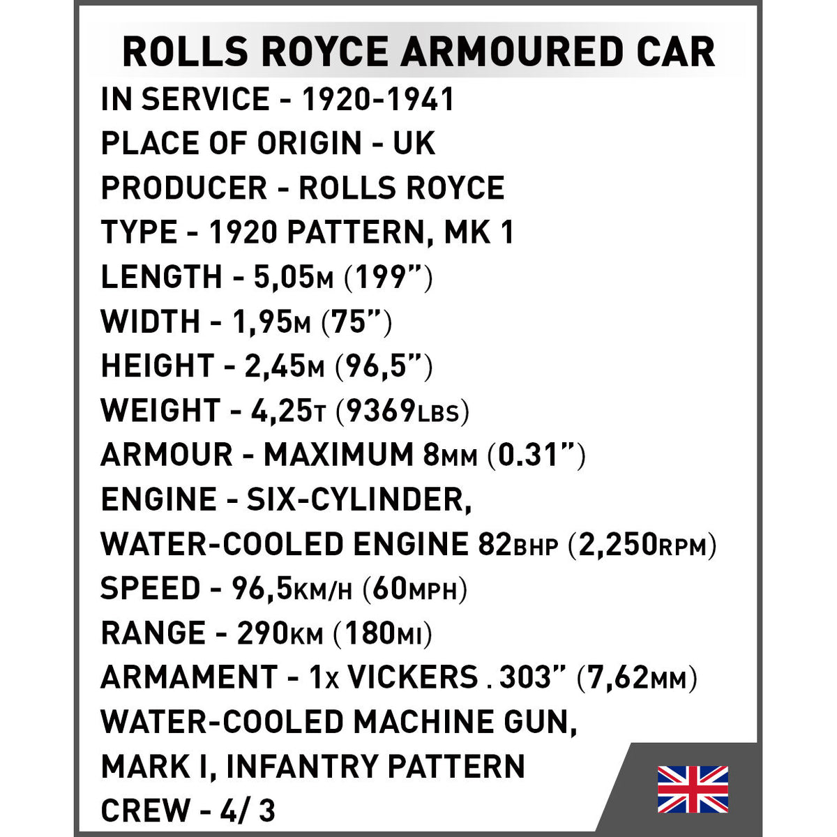 COBI Rolls Royce Armoured (Armored) Car : Set #2988