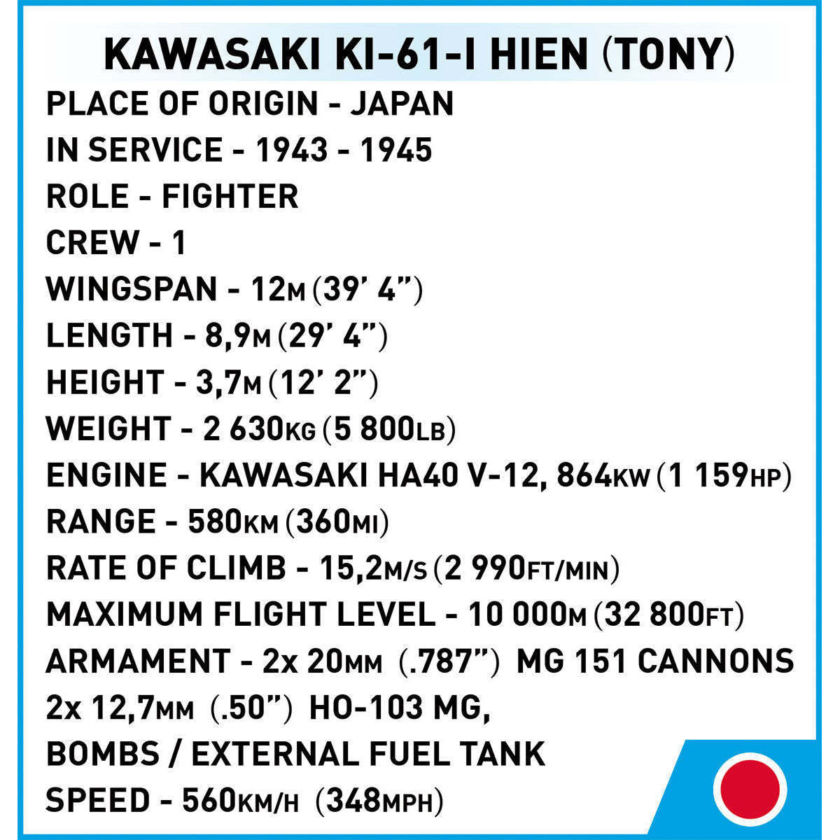 COBI Kawasaki KI-61-I Hien (TONY): Conjunto #5740