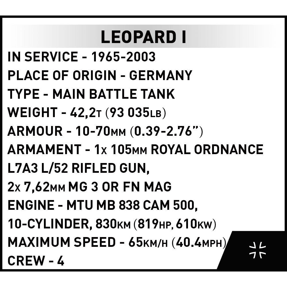 COBI Leopard I Tank 1:72 Scale: Set #3105